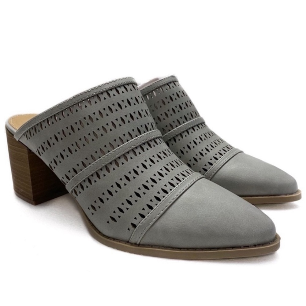 LC Lauren Conrad Grey Mule Ponderosa Cut Out Slip-on Block Heel Size 10